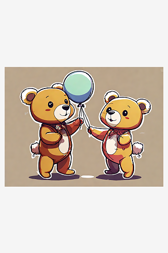 动漫风拿着气球的小熊AI数字艺术