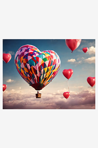 摄影风心形气球AI数字艺术