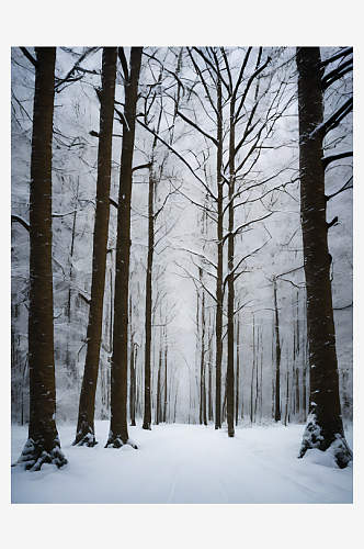 摄影风大雪覆盖的森林AI数字艺术