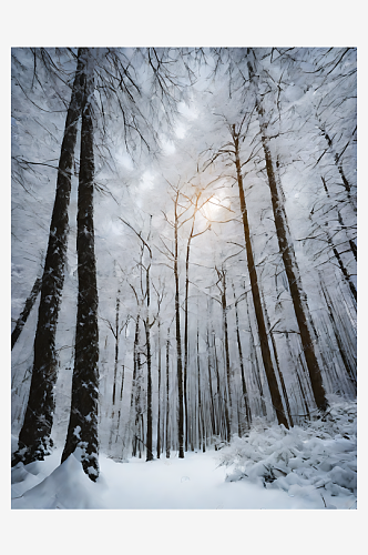 AI数字艺术摄影风大雪覆盖的森林