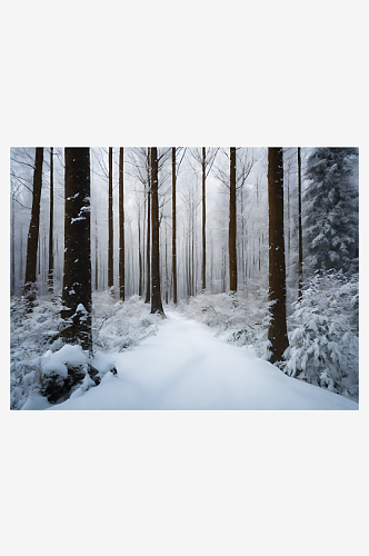 AI数字艺术摄影风大雪覆盖的森林