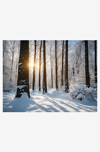 AI数字艺术摄影风大雪覆盖的森林