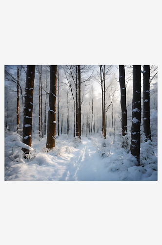 摄影风大雪覆盖的森林AI数字艺术