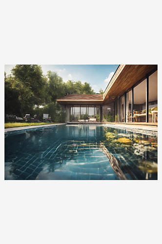 AI数字艺术摄影风夏天的游泳池