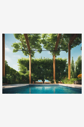 AI数字艺术摄影风夏天的游泳池
