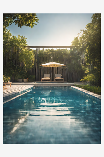 摄影风夏天的游泳池AI数字艺术