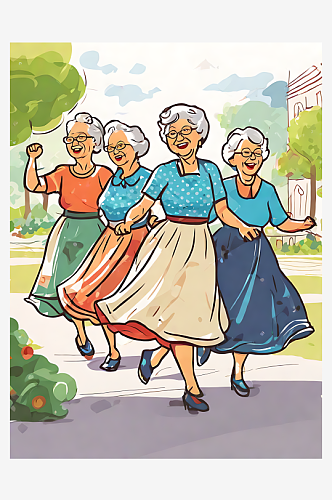 卡通风跳广场舞的奶奶AI数字艺术