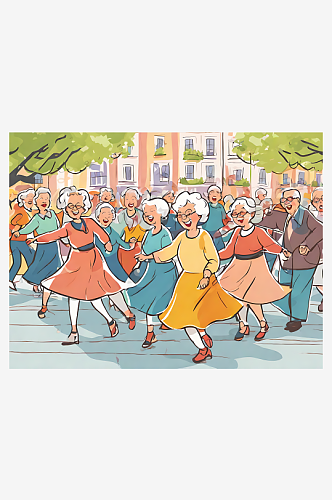 卡通风跳广场舞的奶奶AI数字艺术