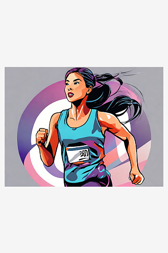 跑步锻炼的女人卡通插画AI数字艺术