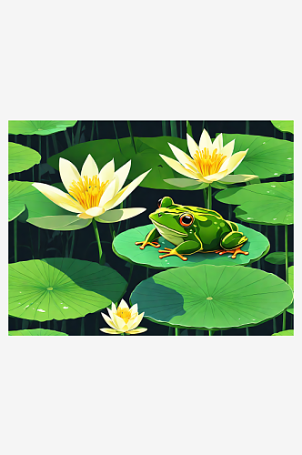 动漫风荷叶上的青蛙AI数字艺术