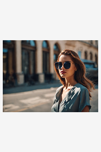 摄影风戴太阳镜的美女模特AI数字艺术