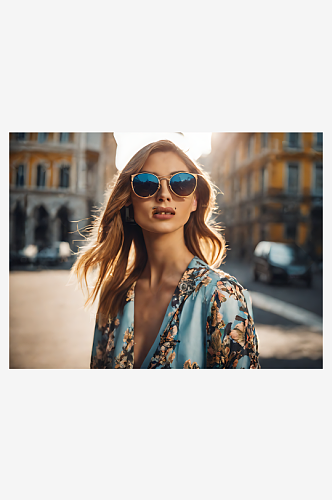 摄影风戴太阳镜的美女模特AI数字艺术