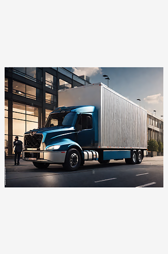 摄影风时尚现代办公楼前的货车AI数字艺术