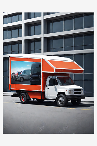 AI数字艺术摄影风时尚现代办公楼前的货车