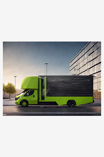 AI数字艺术摄影风时尚现代办公楼前的货车