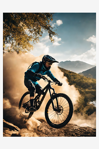 摄影风山地骑自行车AI数字艺术