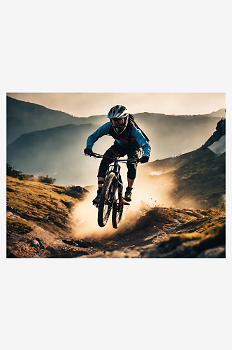 AI数字艺术摄影风山地骑自行车