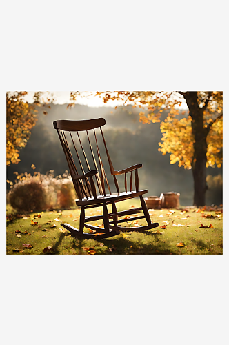 摄影风秋天的摇椅AI数字艺术