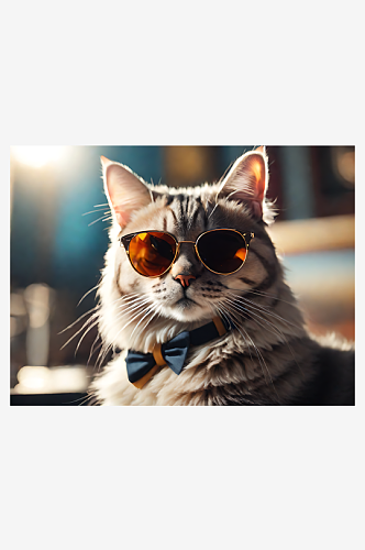 摄影风戴太阳眼镜的猫咪AI数字艺术