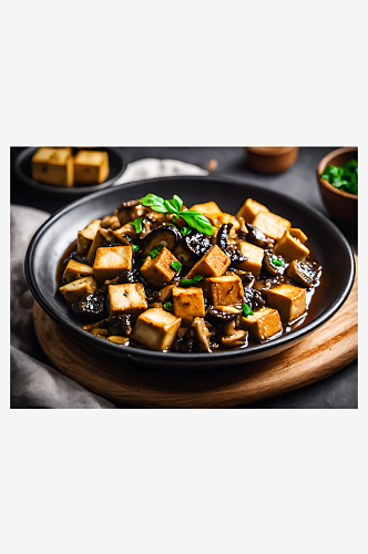 AI数字艺术摄影风香菇炖豆腐