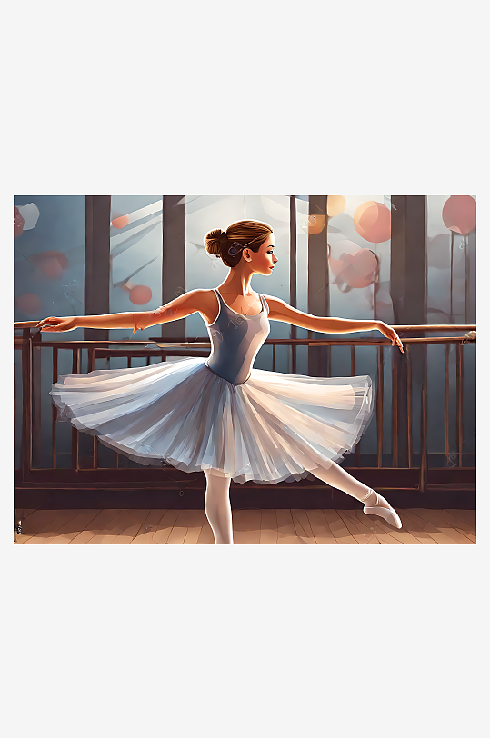 AI数字艺术卡通风芭蕾舞女孩插画