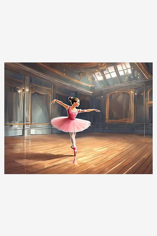 卡通风芭蕾舞女孩插画AI数字艺术