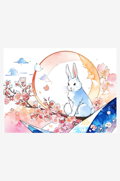 AI数字艺术白兔水彩画