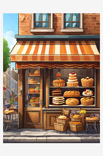 AI数字艺术面包蛋糕店铺卡通插画