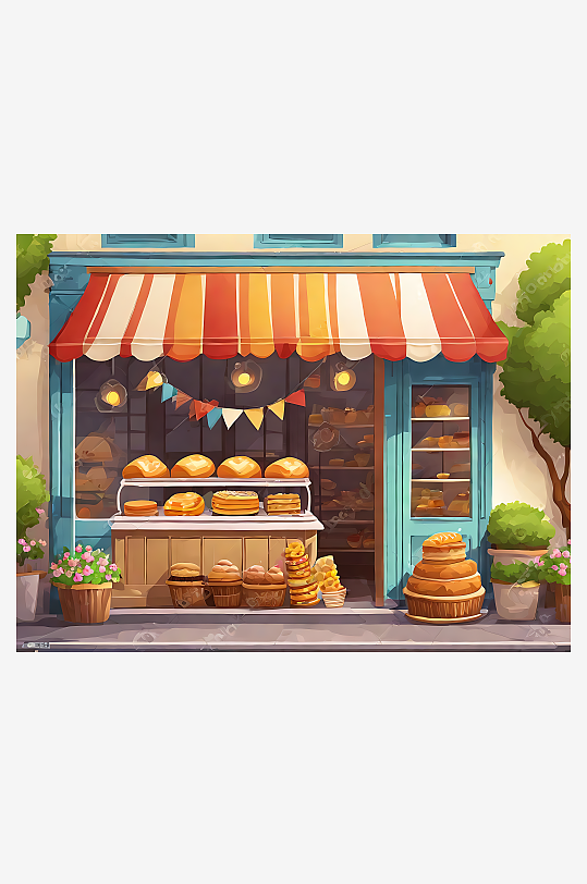 AI数字艺术面包蛋糕店铺卡通插画