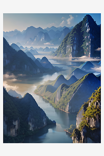 AI数字艺术山水风景CG风插图