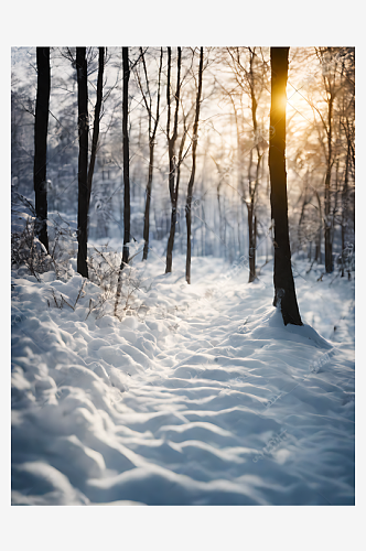 摄影风下雪的树林AI数字艺术