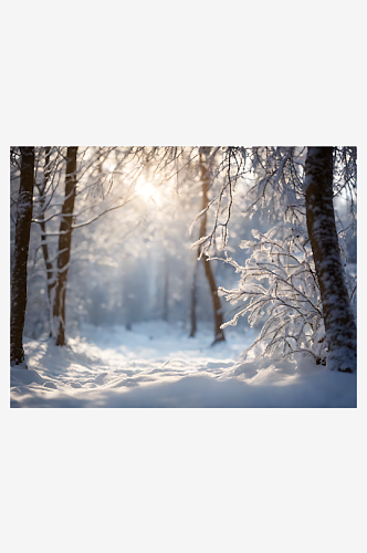 AI数字艺术摄影风下雪的树林