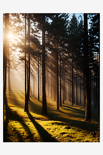 阳光洒进树林摄影图AI数字艺术