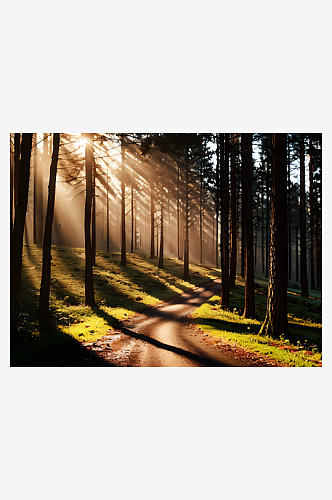 AI数字艺术摄影风阳光洒进树林