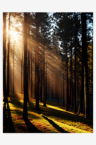 AI数字艺术摄影风阳光洒进树林