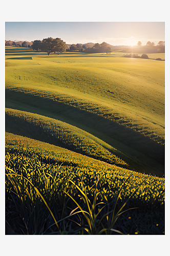 摄影风清晨阳光下的草地AI数字艺术
