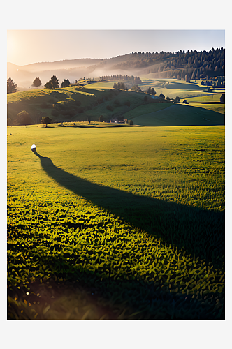 摄影风清晨阳光下的草地AI数字艺术