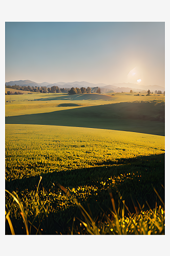 AI数字艺术摄影风清晨阳光下的草地