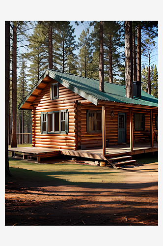 摄影风森林里的度假小木屋AI数字艺术