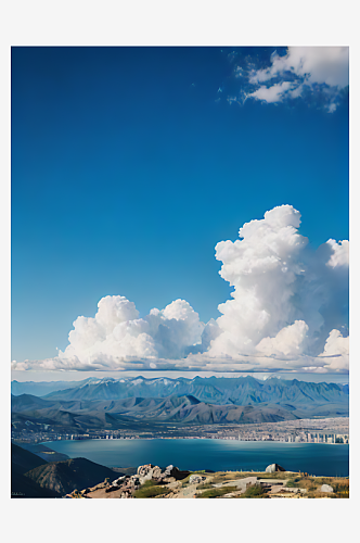 蓝色的云朵天空写实摄影AI数字艺术