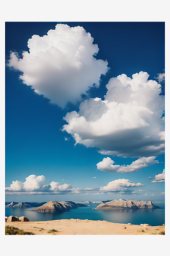 蓝色的云朵天空写实摄影AI数字艺术
