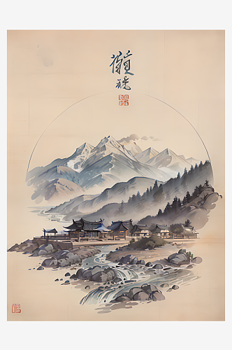 AI数字艺术古代建筑江山风景水墨画