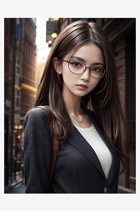 戴眼镜的美女写实摄影AI数字艺术