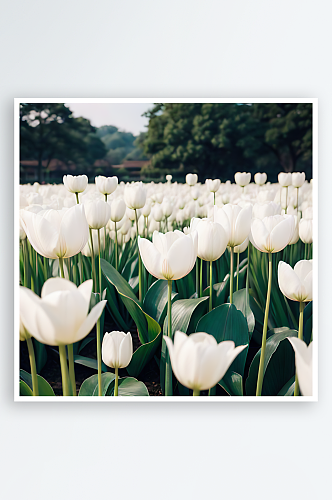 写实风白色郁金香AI数字艺术