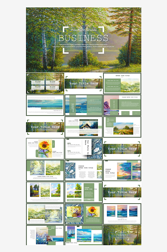 绿色森系通用PPT模板-众图网