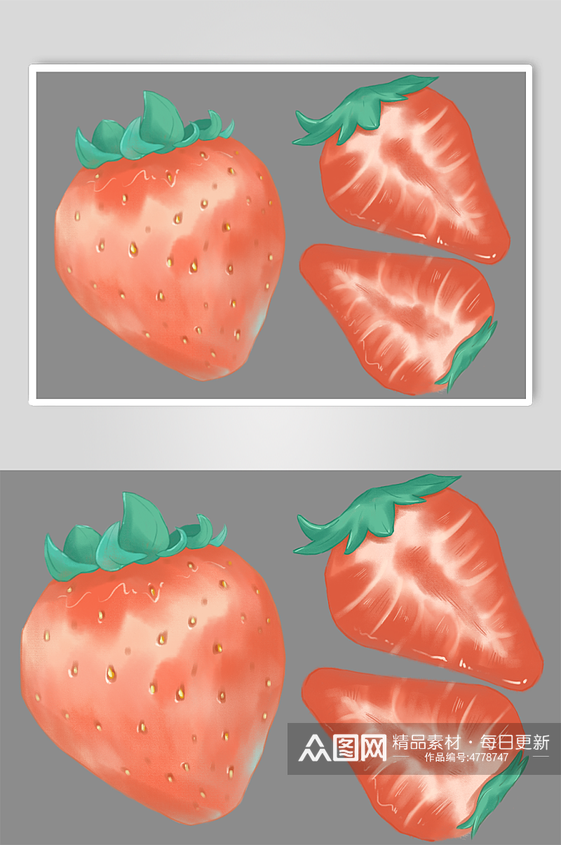 可爱清新风手绘草莓水果元素插画素材