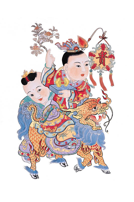 高清和合二仙门神年画