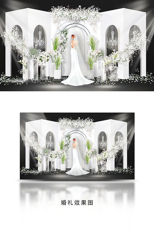 韩式白绿婚礼迎宾区效果图-众图网