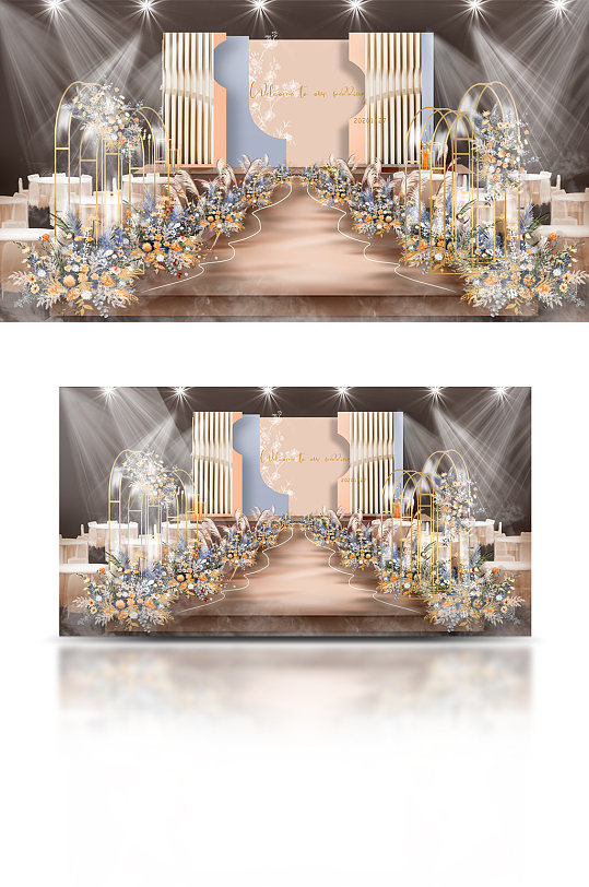 香槟蓝色婚礼效果图-众图网