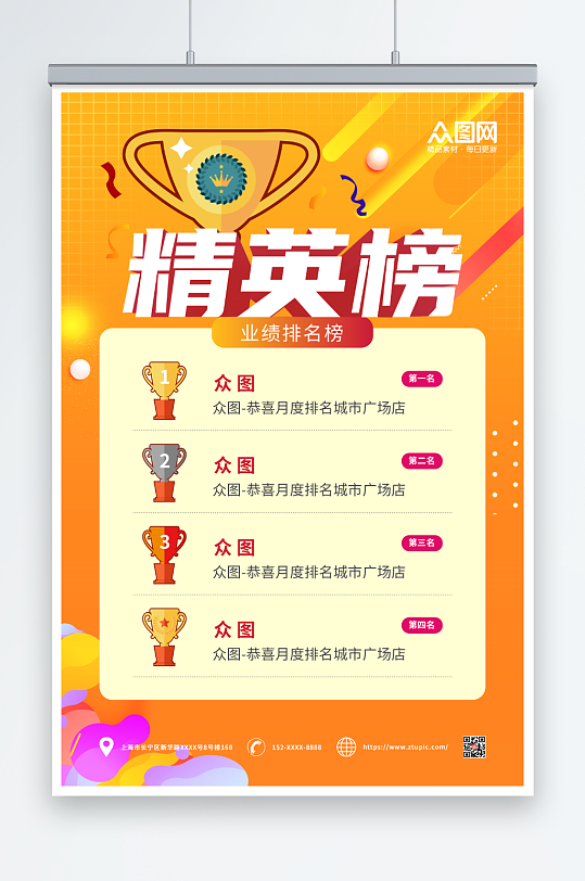 黃色企業(yè)銷售業(yè)績排名表彰榮譽(yù)榜海報